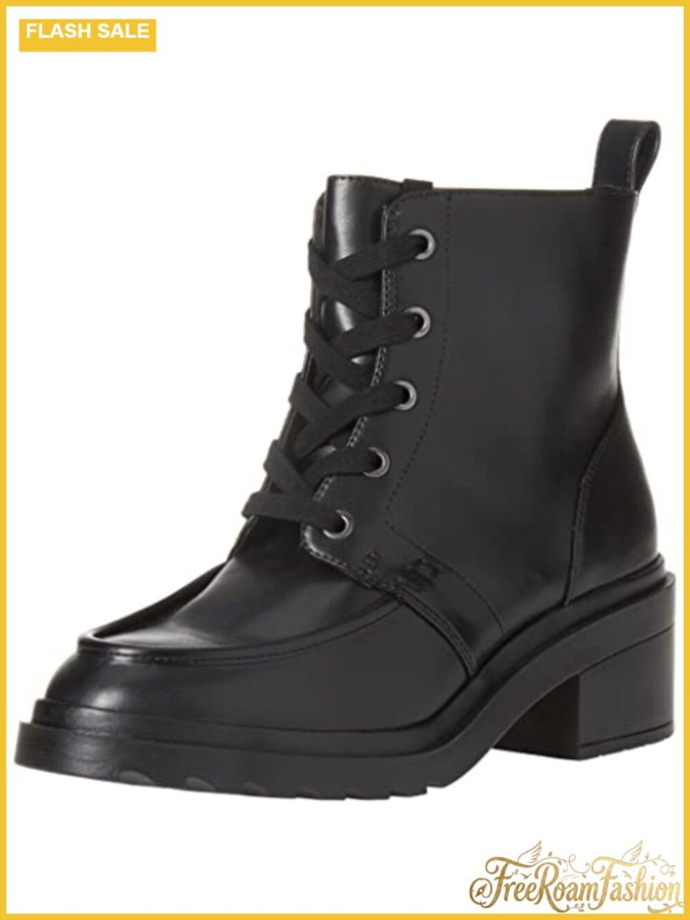 Women's Lace Up Moc Toe Combat Boots Chunky Heel Faux Leather